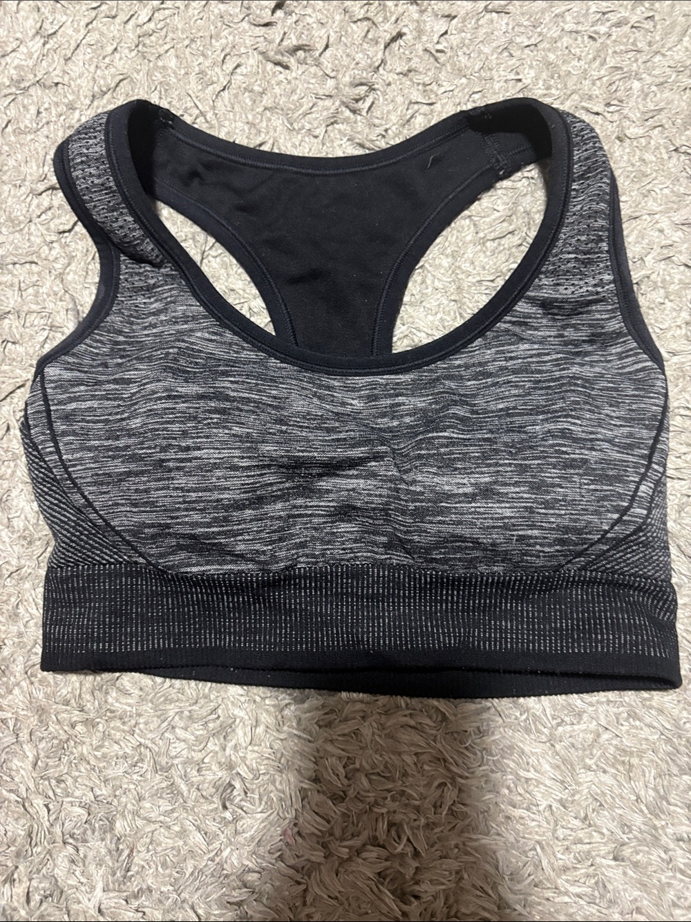 All in Motion padded Seamless Heathered Sports Bra - Black/Grey Size M